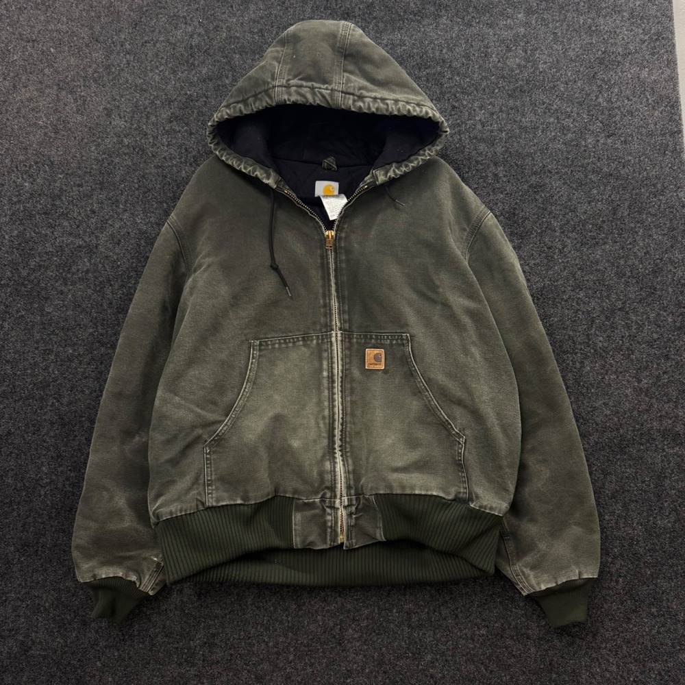 Vintage Carhartt J130 MOS Faded Moss Green Sandstone Duck Active Jacket Large